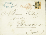 N°23 obl étoile muette noire + CAD rouge "(4) Bau central (4) Paris" (1863 - n°1336) sur lettre chargée, RR et TB