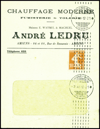 N°138 obl mécanique d'essai Chambon "Amiens - gare Somme" (1912) sur lettre. TB