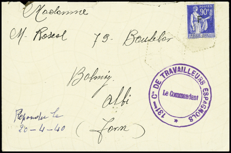 N°10 sur lettre de Sillars (Vienne - 1940) avec cachet