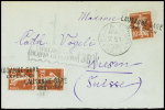 N°138, 10c semeuse rouge, 3 pièces obl linéaire suisse "Lausanne gare expédition" sur lettre de Serbie pour le consul Vogeli à Weesen (Suisse). TB