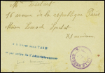 Lettre non affranchie avec cachet violet "Lille reconquis PTT Nord" + griffe bleue "A livrer sans taxe par ordre de l'administration". TB