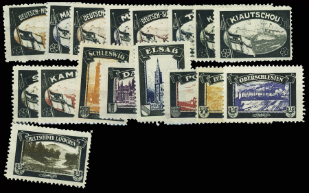 Série de 17 vignettes des territoires revendiqués par l'Allemagne dont Alsace, Togo, Cameroun (1920). TB