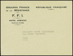 Alpes Maritimes : Lettre à en-tête "Groupes francs de la Résistance - FFI hotel Adriatic - République française". TB