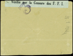 N°549 en bande de 3 obl Lamastre Ardèche (28.6.44) sur lettre avec bande verte "Vérifié par la censure des FFI" et marque "3" au tampon. Seule pièce vue. TB