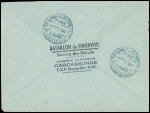Aude - lettre en franchise avec obl mec de Carcassonne (1944) + cachet violet avec Croix de Lorraine "4e bataillon minervois le vaguemestre" + griffe 5 lignes au verso. TB