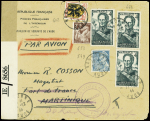 N°549 + 602 + 653 + 662, 3 pièces obl Narbonne (1944) sur lettre à en-tête "République française - forces françaises de l'intérieur - bataillon de sécurité de l'Aude" et au verso cachet violet "Bataillon de sécurité de l