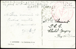 Côte d'Or : carte postale en franchise avec CAD "Auxonne Côte d'Or" (26.10.44) + grand cachet rouge à Croix de Lorraine "FFI d'Auvergne artillerie". TB