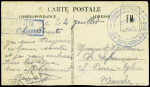 Carte FM d'un prisonnier français (13.8.40) avec cachet bleu "Commandantur des gefangenen Golbey Epinal" + cachet rect bleu "Geprüfte gefangenenpost", cachet provisoire ayant duré très peu de temps