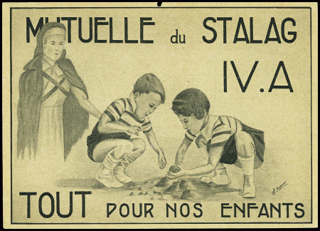 Entier carte postale illustrée "Mutuelle du Stalag IV A tout pour nos enfants" (enfants faisant des chateaux de sable) (GUE K2) obl. TB