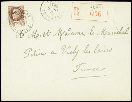 N°517 obl Fumay  Ardennes (1943) sur lettre recommandée d'office adressée au maréchal Pétain. TB