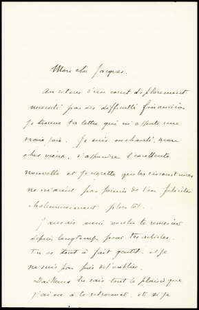Texte autographe de 2 pages signé E.Oehmichen, inventeur de l"hélicoptère à "Mon cher Jacques" (Il s'agit de Jacques Mortane journaliste ami des aviateurs) : "Je veux finir mon grand engin, celui sur lequel j'ai mis tout