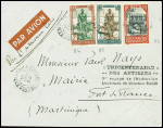 Soudan n°72  84 + 85 obl Bamako RP (10 dec 35) sur lettre pour Fort de France avec griffe noire "Tricentenaire des Antilles 1er voyage de l'hydravion lieutenant de vaisseau Paris". TB