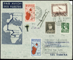 15.11.1935 Bruxelles - Elisabethville - Oranb - Tananarive, lettre avec AFF mixte Belgique n°322A + 340 + PA4 et Madagascar PA3 + PA6, env spéciale avec signature de Jean Assollant. Rare et TB