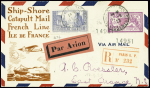 N°261B + 240 obl Paris (17.9.29) sur env recommandée illustrée bistre "Ship-Shore catapult Mail French Line Ile de France" pour les USA (traversée 5A). TB 