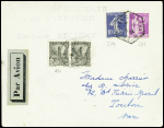 N°279 + 281 obl hex "Croiseur Colbert" (11.9.34) sur lettre avec Tunisie n°132 en paire obl La Pêcherie avec griffe noire "Courrier catapulté par hydravion croiseur Colbert" pour Toulon. Doc jointe. TB