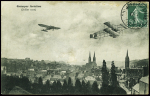 N°137 obl CAD rond "Quimper-aviation Finistère" (17.7.1910) sur carte postale du meeting (2 avions survolant la ville). Le plus rare des meetings après Bouthéon. TB