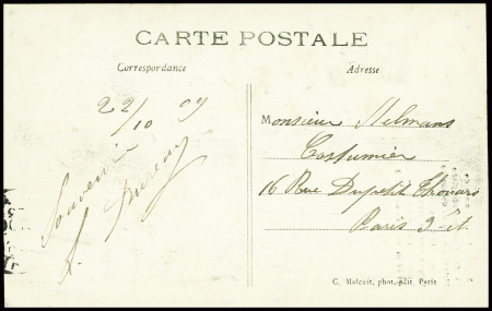 N°137 obl Juvisy sur Orges (22.10.1909) sur carte postale avec cachet rouge "Port aviation - quinzaine de Paris - Juvisy (Seine et Oise)". TB