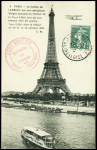 N°137 obl Juvisy sur Orges (22.10.1909) sur carte postale avec cachet rouge "Port aviation - quinzaine de Paris - Juvisy (Seine et Oise)". TB