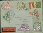 N°130 + 138 + série des 6 timbres semi officiels triangulaires "Vincennes aviation" (9.6.24) sur lettre. TB