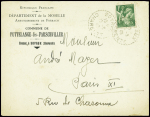 N°432 obl CAD pointillé "Soyaux Charente" (1940) sur lettre à en-tête "République française département de la Moselle - arrondissement de Forbach - commune de Puttelange les Farschville évacuée à Soyaux (Charente)". TB