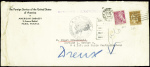 N°364 + 416 obl Paris VIII (5.6.40) sur lettre (format US) avec en-tête de l'ambassade américaine à Paris adressée à un interné allemand à Dreux avec très rare cachet noir avec déesse assise "Acheminer d'urgence commissi