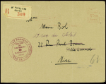 Lettre en franchise recommandée avec cachet rouge "Etat français - ministère de l'intérieur direction des refugiés La Madelaine (Allier)" (1942). TB
