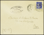 FM n°9 obl Lescar Basses Pyrénées (1943) sur lettre avec petit cachet ovale noir "Chantier de jeunesse - groupement 155 - le vaguemestre"