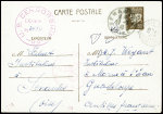 Entier carte postale 80c Pétain obl "Senanches Oise" (1942) pour la Gudeloupe avec censure US et CAD d'arrivée au recto "Morne à l'eau Guadeloupe". Rare 