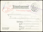 Formule dépliante du Stalag VC (1941) adressée à Dakar avec cachet rect violet "Correspondance acheminée gratuitement par voir aérienne ne pas taxer à l'arrivée". RR