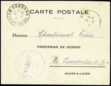 Rare carte spéciale de la Kreiskommandantur de Cholet obl 28.4.41 avec ccahet noir avec aigle "Ortskommandantur 755". TB