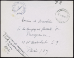 Lettre en franchise avec CAD horoplan (25.2.40) + petit cachet noir "Hopital complémentaire d'Ornans (Doubs) le vaguemestre". TB