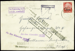Alsace n°14 obl Altkirch (1941) sur devant de lettre pour un prisonnier français à Mulhouse avec petit cachet rect violet "Im Frontstalag 213 nicht ermittelt". TB