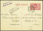 Entier carte postale de Madagascar 80c rose tête de femme (ACEP CP10) obl Majunga (29.7.42) pour la France avec griffe violette "le destinataire n'a pu être atteint". TB, cote 130€