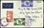 Nouvelle calédonie n°154A + 239 + 243 "US army postal service" (1943) sur lettre par avion pour les USA avec cachet violet "censure alliée 10 Nouvelle Calédonie". TB