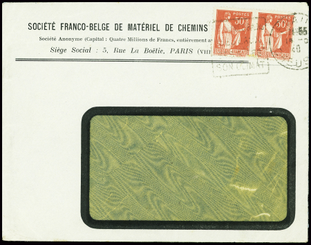 N°283 en paire obl Evaux les Bains Creuse (14.5.40) sur env à fenêtre avec au verso griffe violette "Acheminement retardé". TB