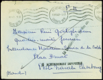 Lettre en franchise de Rochefort (19.6.40) pour Cherbourg avec griffes noires "Le destinataire n'a pu être atteint" et "Acheminement impossible". TB