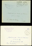 2 lettres en franchise avec griffe violette "Compagnie des réseaux radiotélégraphiques du territoire", l'une avec CAD "Nogent le Rotrou Eure et Loir" (2.5.40), l'autre avec CAD "Morlaas Bses Pyrénées" (17.7.40 - débacle)