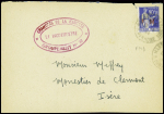 FM n°9 obl Marseille St Louis (1944) sur lettre avec cachet ovale rouge "Chantiers de la jeunesse groupement n°32 le vaguemestre". TB