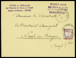 Lettre avec griffe violette "Centre de libération des prisonniers de guerre des Vosges impasse St Maurice Epinal (1941) avec griffe "taxe simple" et timbre taxe n°40A. TB