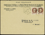 N°517 en paire obl Bar le Duc (1943) sur lettre à en-tête "Etat français - Commissariat général à la main d'œuvre française en Allemagne - délégation de la Meuse Bar le Duc". TB