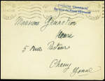 Lettre en franchise avec obl mec d'Auxerre RP (1944) avec griffe bleue "Deutsche Dienstpost service de poste allemand". TB