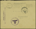 Lettre en franchise avec obl mec de Beauvais Oise (1944) + cachet violet avec aigle et griffe violette "Heeresunterkunftsverwaltung 106 Zweigstelle Beauvais". TB