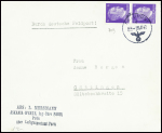 Allemagne n°709en paire obl CAD "Feldpost" (19.8.42) sur lettre avec griffe d'expéditeur "Abs. Mersmann Askania-Werke Ing-Buro paris über Luftgaupostamt Paris". Paris". TB