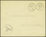 Lettre en franchise avec daguin jumelé "Senlis Oise" (1941) + cachet noir avec aigle "Standortkommandantur Senlis"