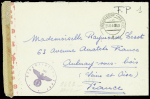 Lettre en franchise d'un travailleur français en Allemagne avec CAD "Dusseldorf-Heerdt" (1943) + cachet violet avec aigle "Organisation Todt 190", adressée à Aulnay sous Bois. TB