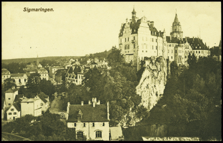 Allemagne n°712 obl grand CAD illustré "Sigmaringen Kreisstadt" (15.1.45) sur lettre adressée à un garde de maréchal Pétain au camp de la milice française à Sigmaringen. Rare et TB