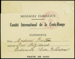 Message du Comité international de la Croix Rouge expédié de Guérande (poche de Saint Nazaire) pour Le Mans (sept 1944) avec cachet rouge "Croix Rouge française La Baule (LI)". TB