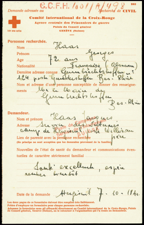 Message Croix-Rouge d'un interné au camp d'Hergiswil (Suisse) pour le maire de Gumbrechtshoffen (Bas Rhin) (1941). TB