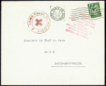 N°432 obl Paris VIII (29.8.1940) sur lettre avec griffe rouge "secours aux réfugiés centre d'accueil Bruxelles" et cachet rouge "Croix Rouge de Belgique". TB