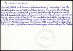 Entier carte postale 1F20 Iris violet obl Bordeaux RP (5.12.44) adressée à un collaborateur interné au camp de Mérignac avec au verso cachet noir "Commissariat de police C. de Mérignac - censure". TB
